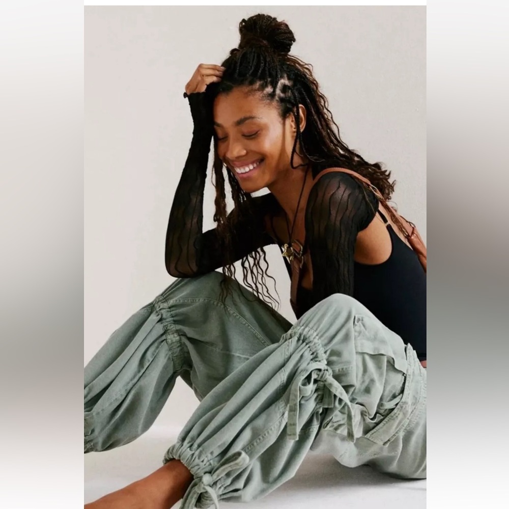 Free People Sage Green Drawstring Cargo Pants